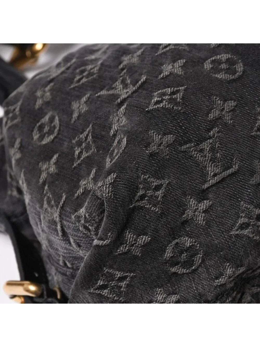 Louis Vuitton Neo Cabby MM Handbag Monogram Denim Black 2-Way Gold